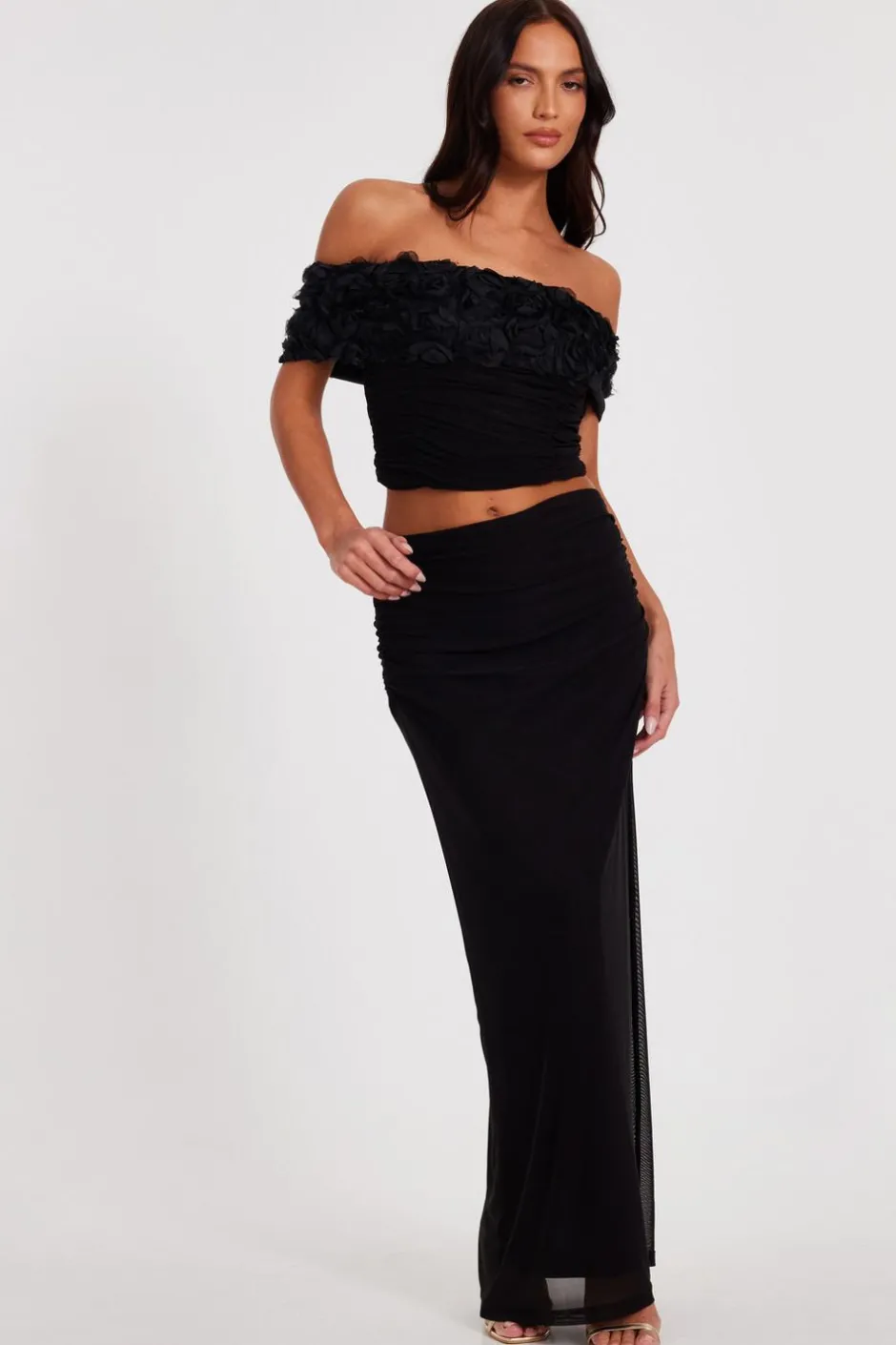 Quiz Floral Mesh Top Black Clearance