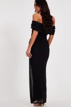 Quiz Floral Mesh Top Black Clearance