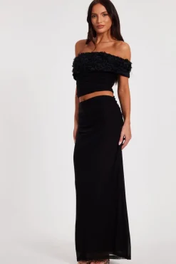 Quiz Floral Mesh Top Black Clearance