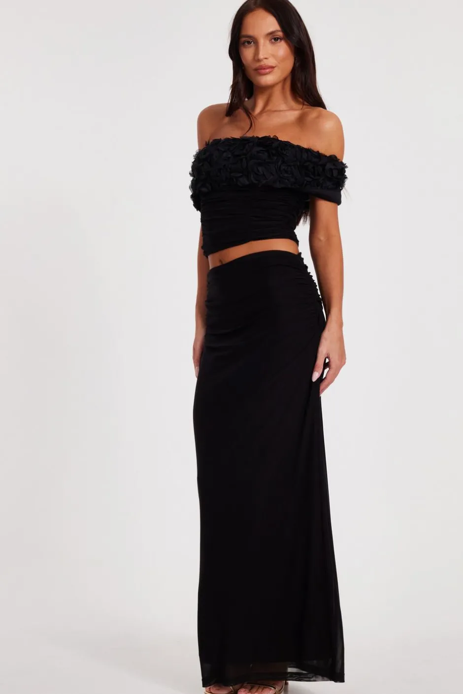 Quiz Floral Mesh Top Black Clearance