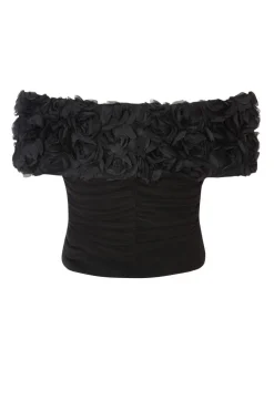 Quiz Floral Mesh Top Black Clearance