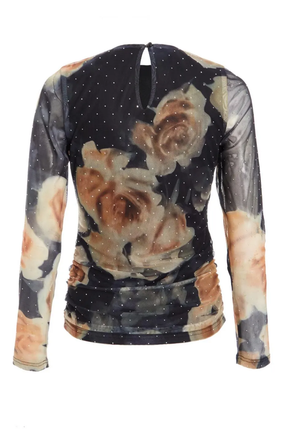 Quiz Black Floral Print Mesh Top Clearance