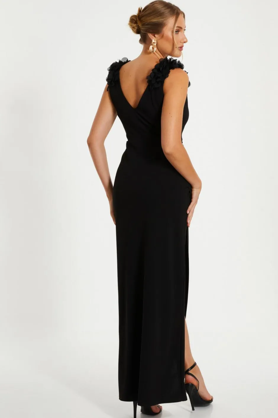 Quiz Black Floral Strap Maxi Wrap Dress Outlet