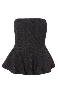 Quiz Black Floral Textured Peplum Top Online