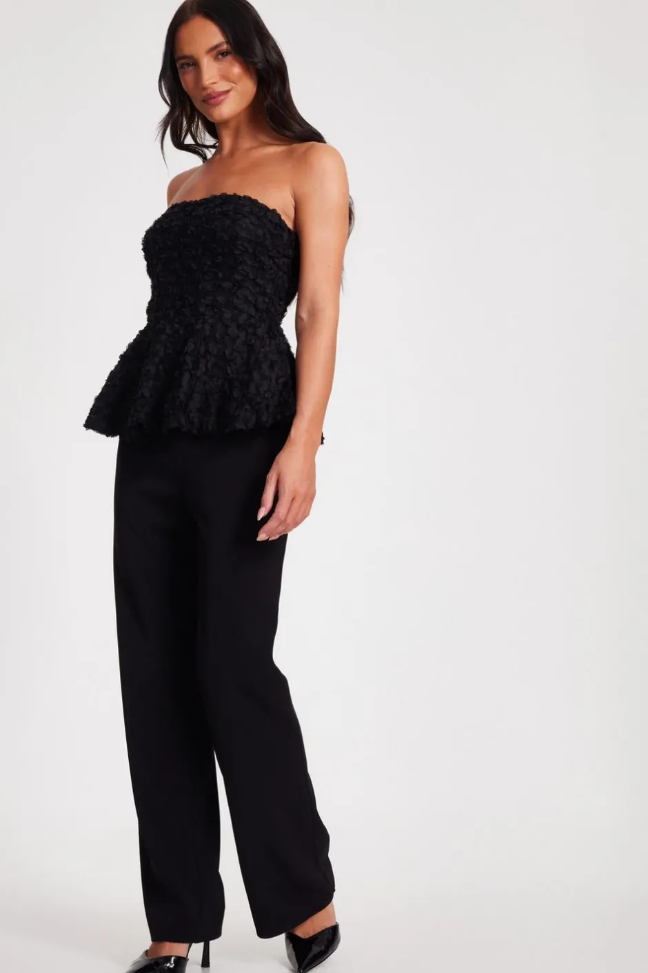Quiz Black Floral Textured Peplum Top Online