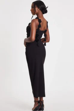 Quiz Floral Trim Midaxi Dress Black Sale