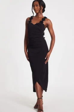 Quiz Floral Trim Midaxi Dress Black Sale