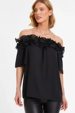 Quiz Black Frill Bardot Top Outlet