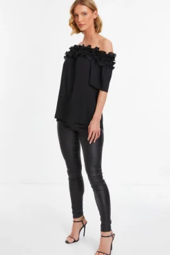 Quiz Black Frill Bardot Top Outlet