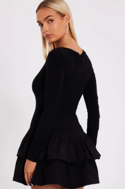 Quiz Black Frill Mini Dress Hot