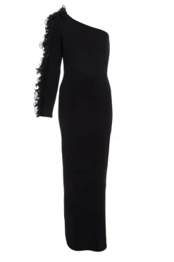 Quiz Black Frill One Shoulder Maxi Dress Hot