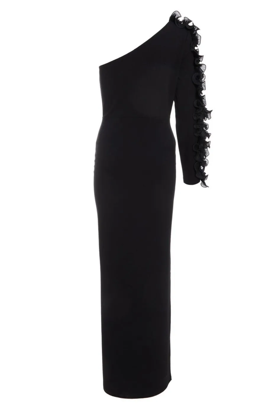 Quiz Black Frill One Shoulder Maxi Dress Hot