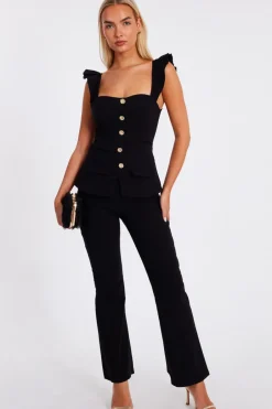 Quiz Frill Sleeve Jumpsuit Black Sale