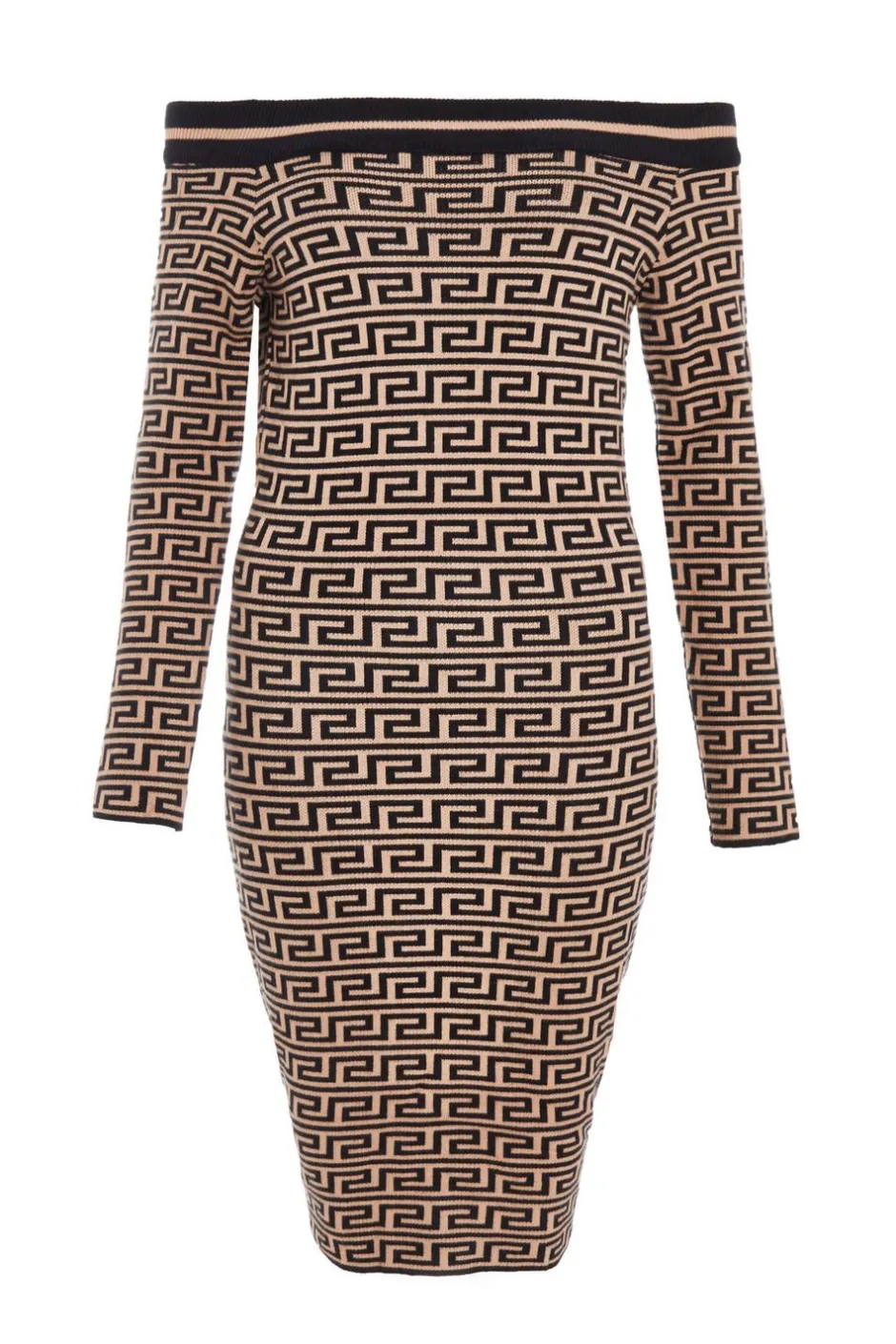Quiz Black Geometric Bardot Mini Dress Sale