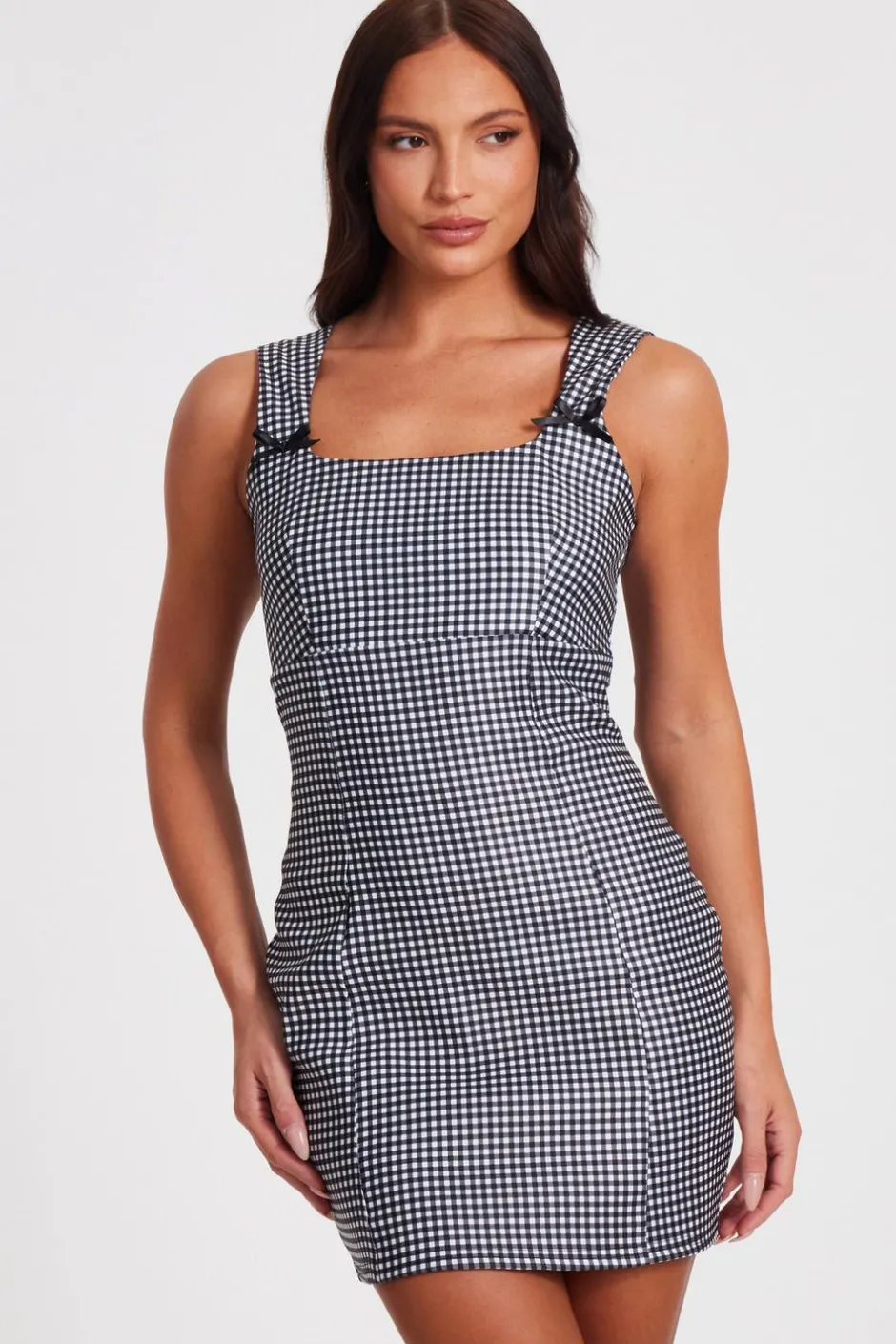 Quiz Black Gingham Mini Dress Sale
