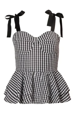 Quiz Black Gingham Peplum Top Sale