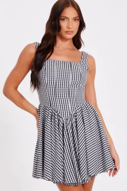 Quiz Black Gingham Skater Dress Hot