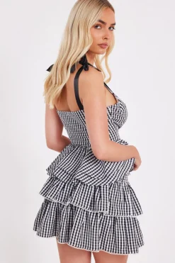 Quiz Black Gingham Tiered Mini Skirt Sale
