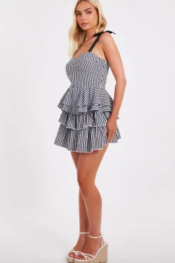 Quiz Black Gingham Tiered Mini Skirt Sale