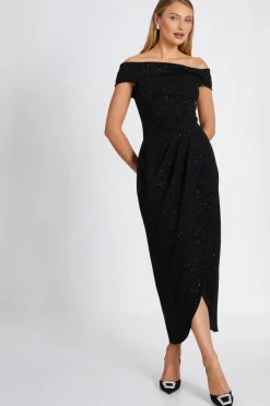 Quiz Black Glitter Bardot Midi Dress Sale