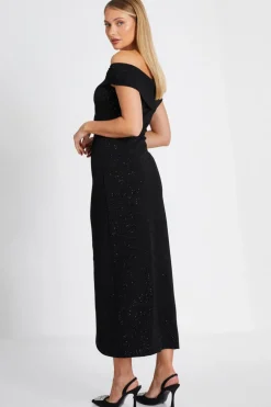 Quiz Black Glitter Bardot Midi Dress Sale