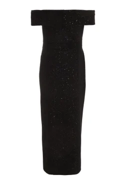 Quiz Black Glitter Bardot Midi Dress Sale