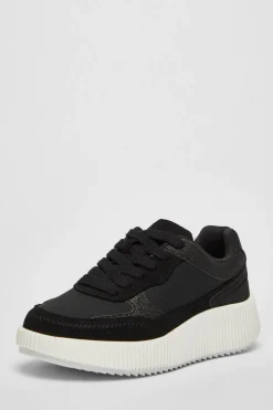 Quiz Black Glitter Chunky Trainers Hot