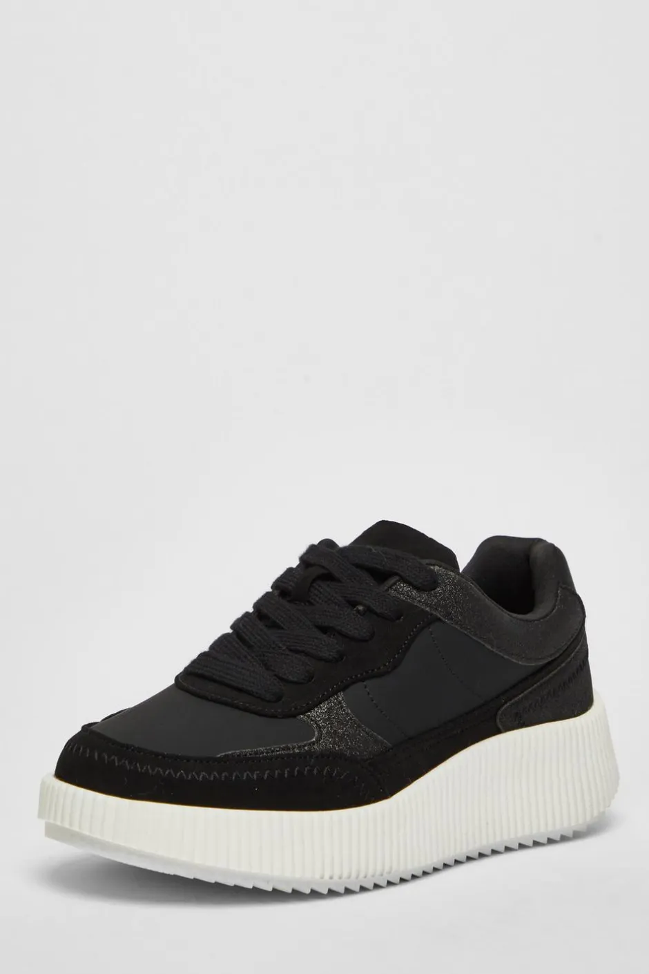 Quiz Black Glitter Chunky Trainers Hot