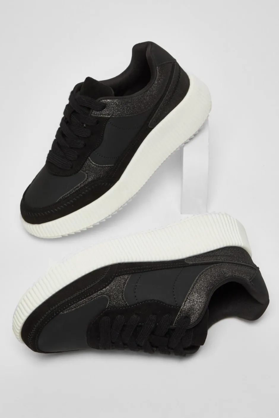 Quiz Black Glitter Chunky Trainers Hot