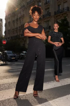 Quiz Black Glitter Cowl Neck Jumpsuit Best