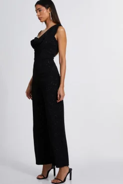 Quiz Black Glitter Cowl Neck Jumpsuit Best