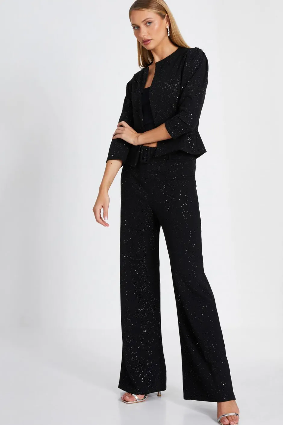 Quiz Black Glitter Cropped Jacket Outlet