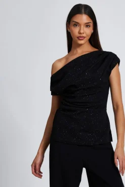 Quiz Black Glitter Drape Neck Top Online
