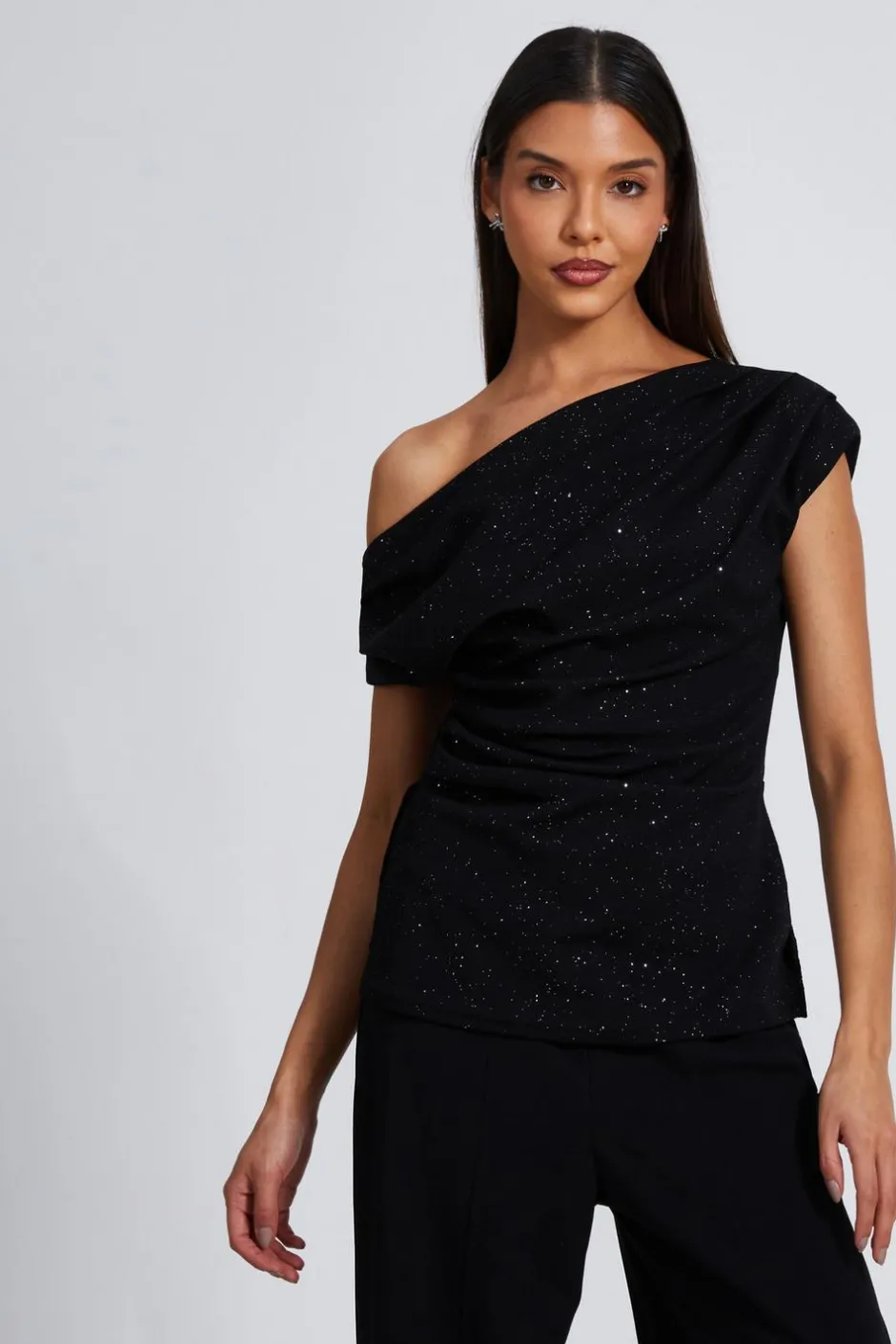 Quiz Black Glitter Drape Neck Top Online