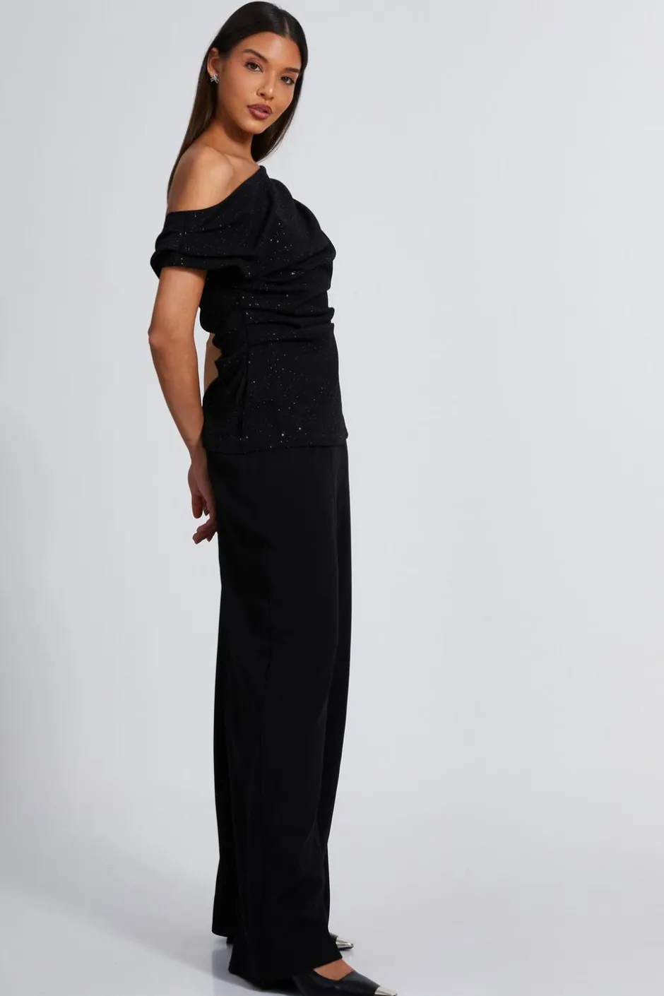 Quiz Black Glitter Drape Neck Top Online