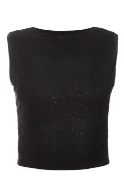 Quiz Glitter Mesh Crop Top Black Online
