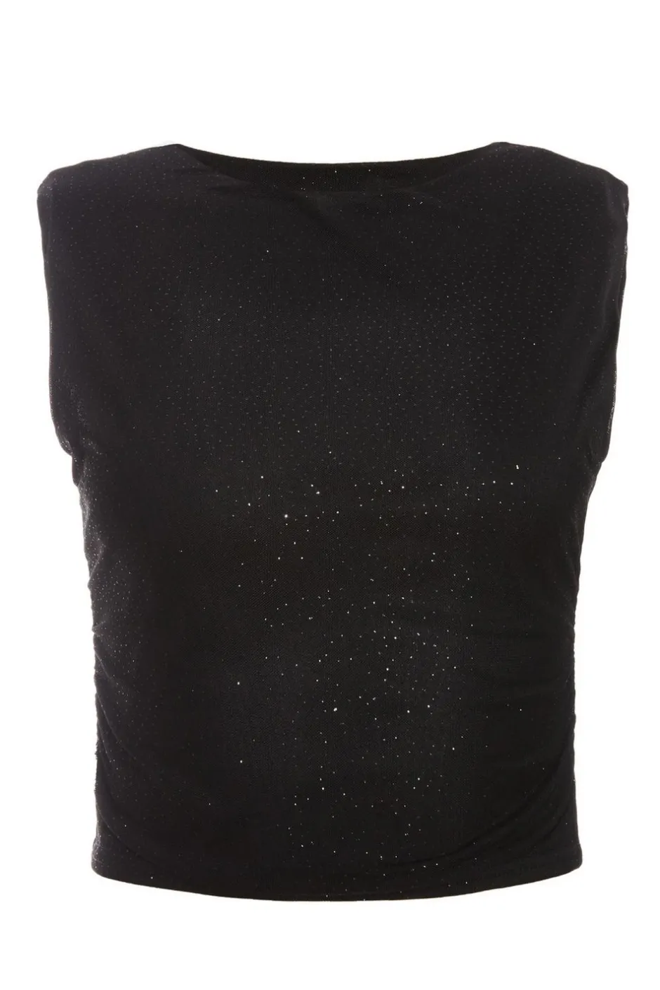 Quiz Glitter Mesh Crop Top Black Online