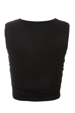 Quiz Glitter Mesh Crop Top Black Online