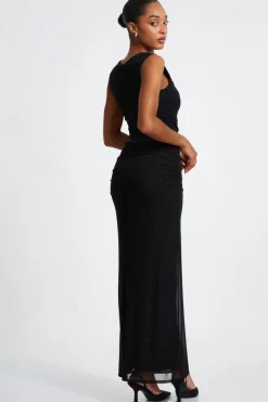 Quiz Glitter Mesh Midaxi Skirt Black Best