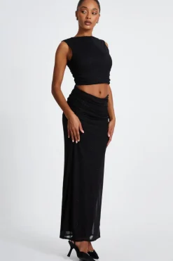 Quiz Glitter Mesh Midaxi Skirt Black Best