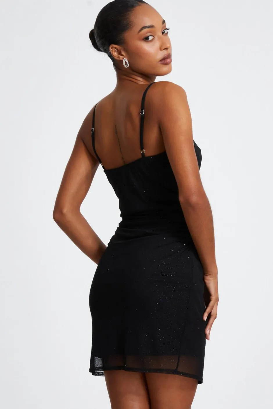 Quiz Glitter Mesh Mini Dress Black Clearance