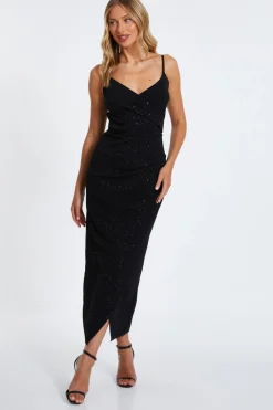 Quiz Black Glitter Midaxi Dress Clearance
