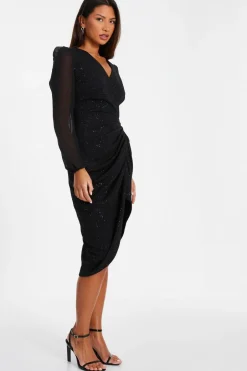 Quiz Black Glitter Midi Dress Hot