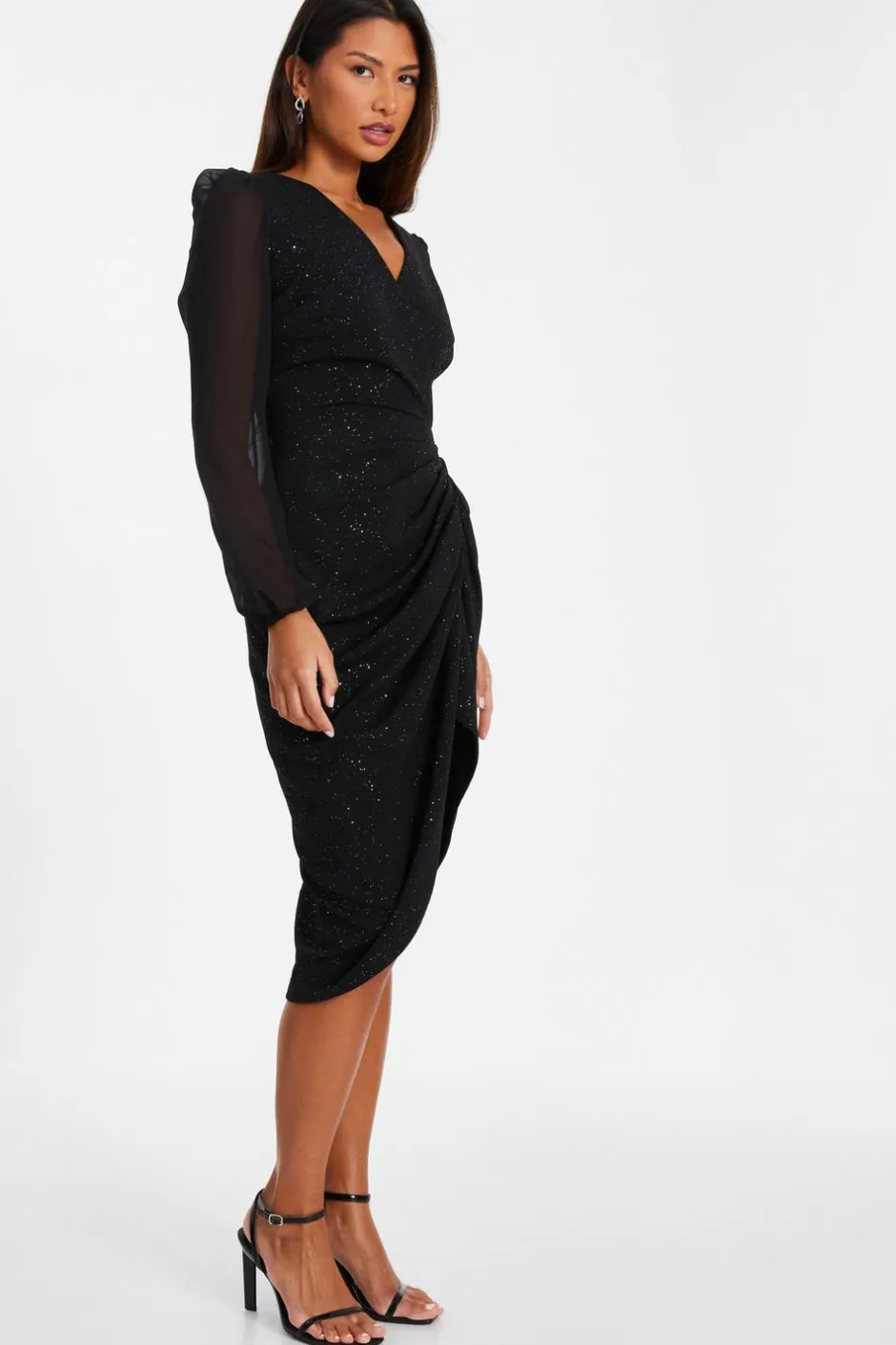 Quiz Black Glitter Midi Dress Hot
