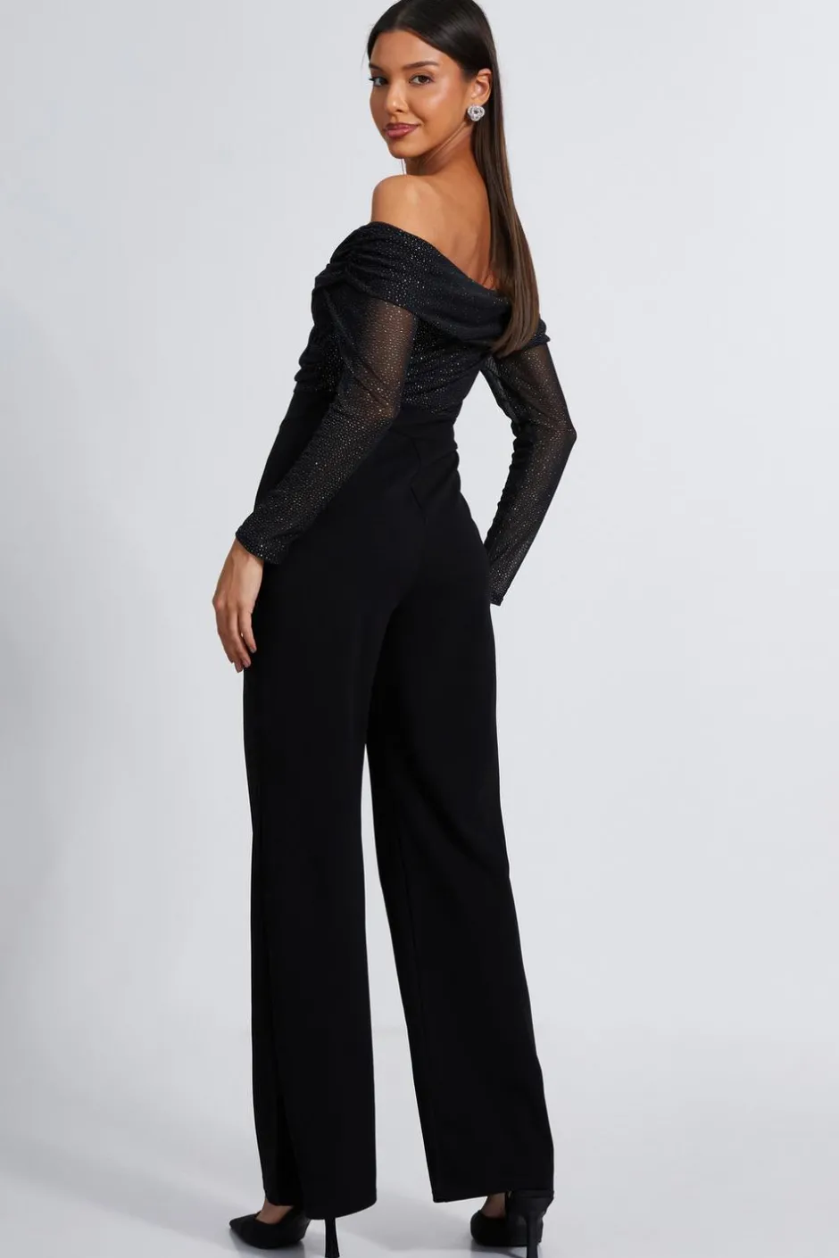 Quiz Black Glitter Palazzo Jumpsuit Best