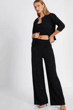 Quiz Black Glitter Palazzo Trousers Online