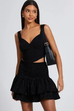 Quiz Glitter Shirred Waist Skirt Black Online