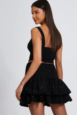 Quiz Glitter Shirred Waist Skirt Black Online