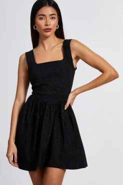 Quiz Black Glitter Skater Dress Hot