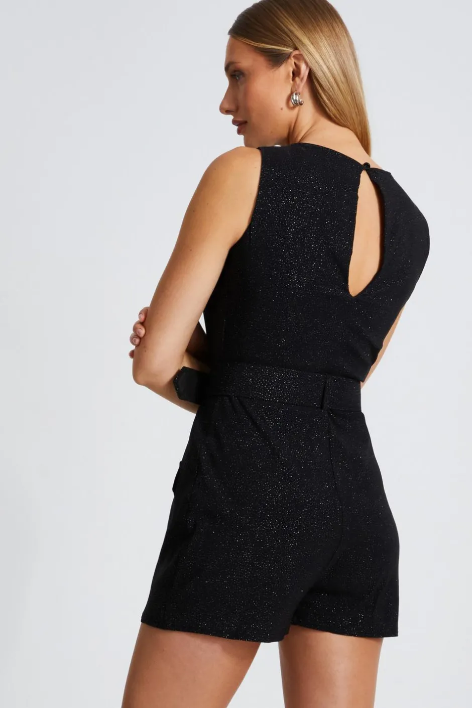 Quiz Black Glitter Skort Playsuit Hot